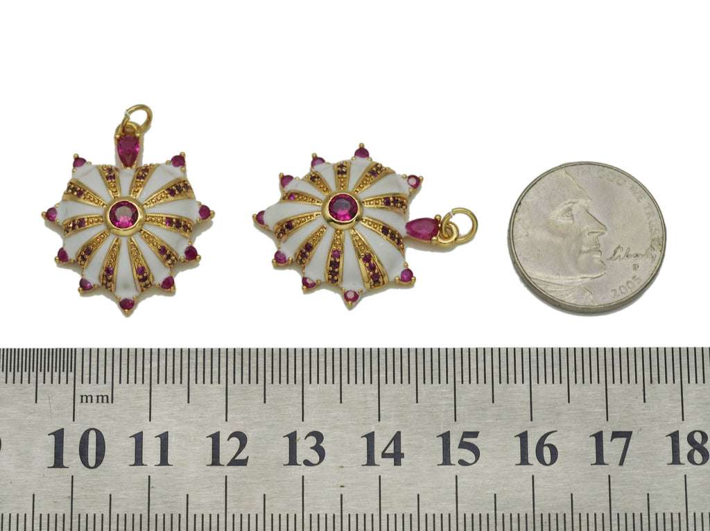 CZ White Enamel Radial Heart Charm, Sku#LX43