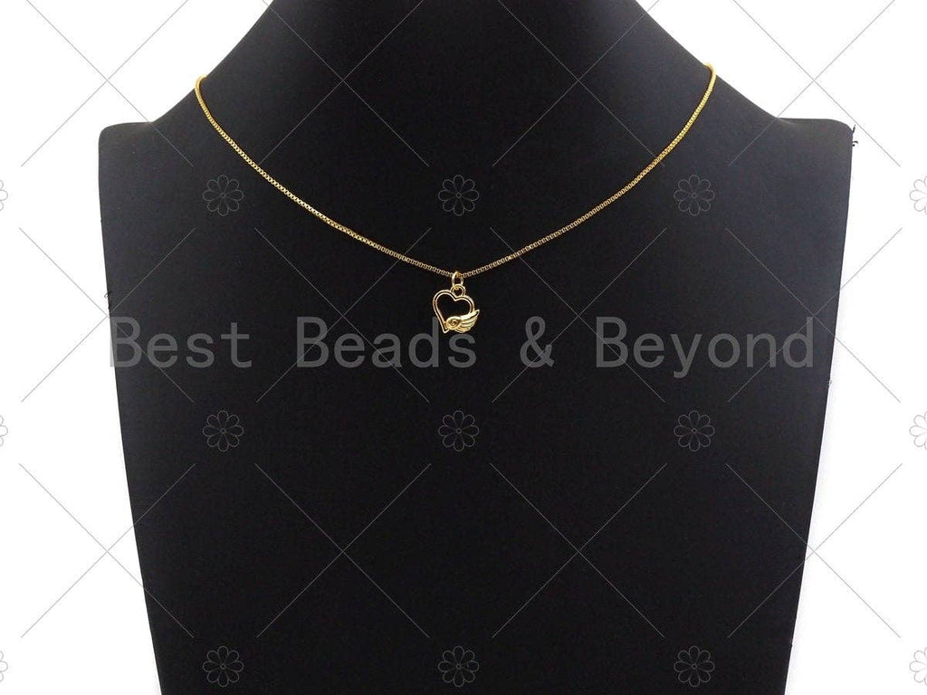 CZ Micro Pave Heart With Wing Shape Pendant/Charm, Heart Cubic Zirconia Pendant, Black/Gold/Rose Gold /Silver Tone, 13mm, Sku#Y284