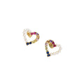 Colorful CZ Pearl Heart Stud Earrings, Sku#LD388