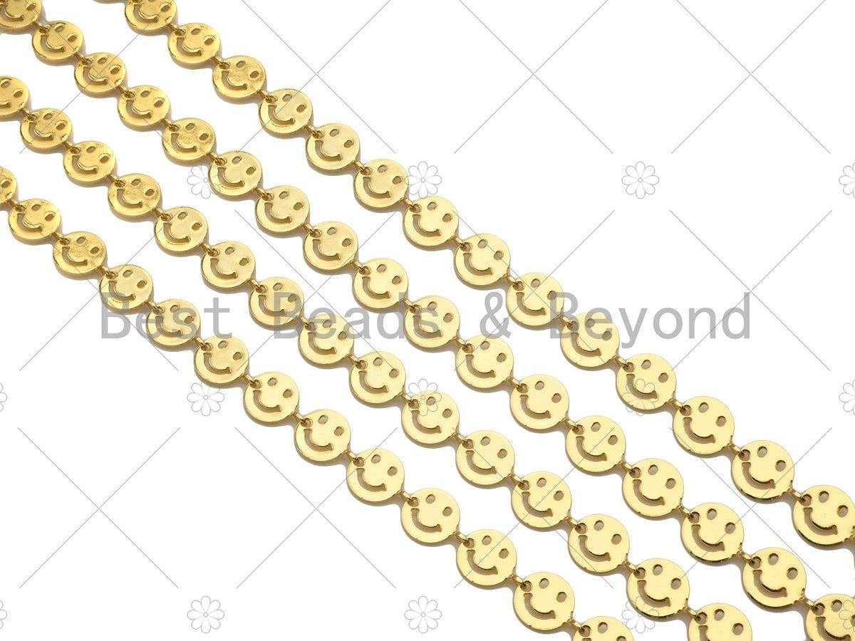 New Style 18K gold Cute Smiley face Chain by ft, 8x8mm smiley face chain, Fun Chain, Happy Face Chain, Wholesale Chain, sku#E532