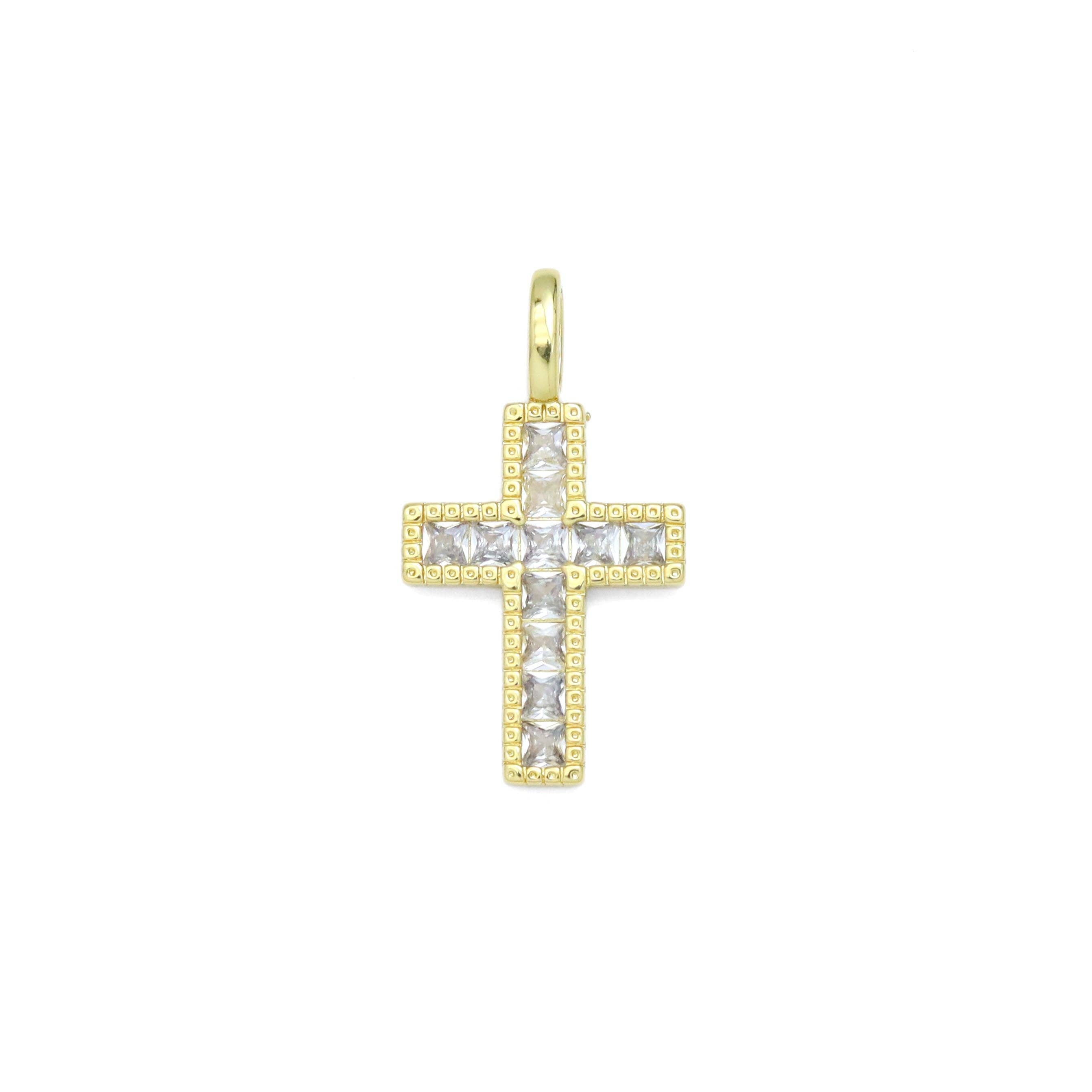 Baguette CZ Pave Cross Charm Pendant, Sku#LX536