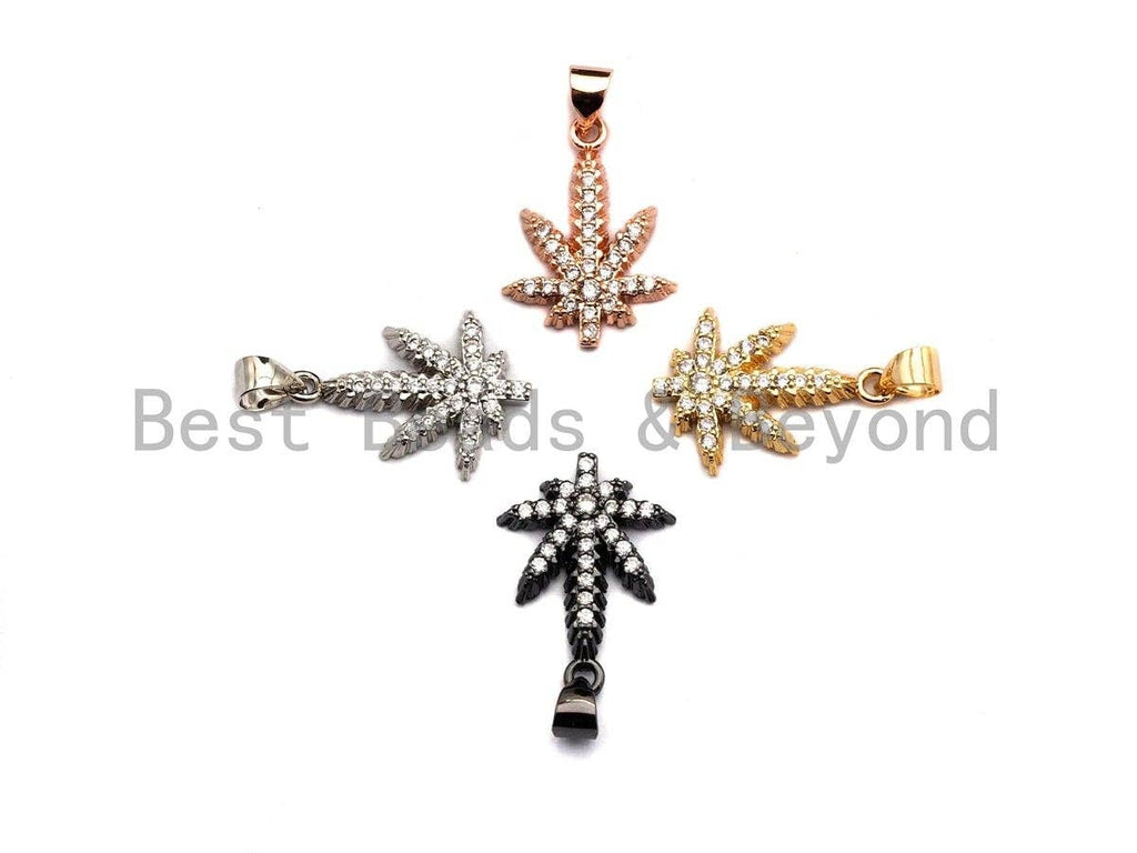 CZ Micro Pave Maple Leaf Flower Shaped Pendant/Charm, Cubic Zirconia Pendant Charm,14x21mm,sku#F915