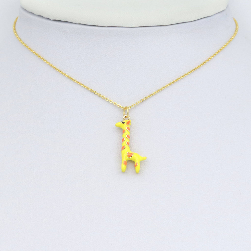 Gold Yellow Enamel 3D Giraffe Charm Pendant, Sku#Y1016