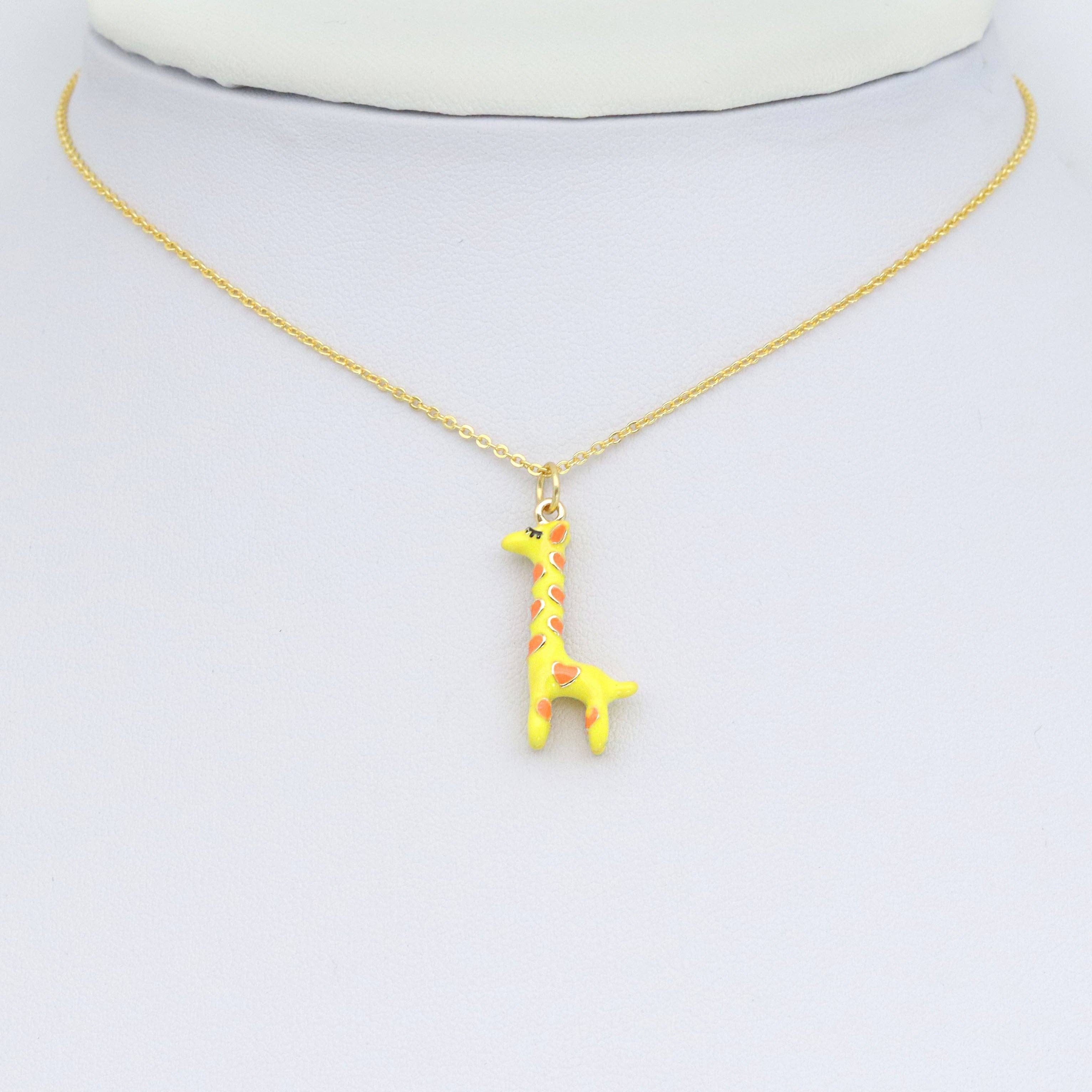 Gold Yellow Enamel 3D Giraffe Charm Pendant, Sku#Y1016