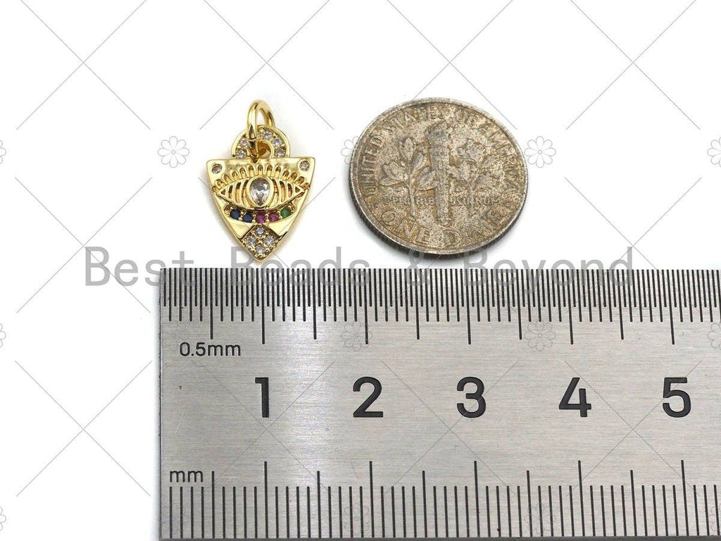 18k Shiny Gold Evil Eye On Triangle Shape Charms, Multicolor CZ Gold Triangle Charms, Gold Pendant,Evil Eye Necklace Charms,11x14mm,Sku#Y336