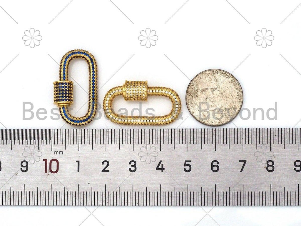 Fully CZ Micro Pave Oval Screw Clasp, Oval Pave Clasp, Green/Cobalt/Clear Color Carabinar Clasp,16x29mm,sku#ML48