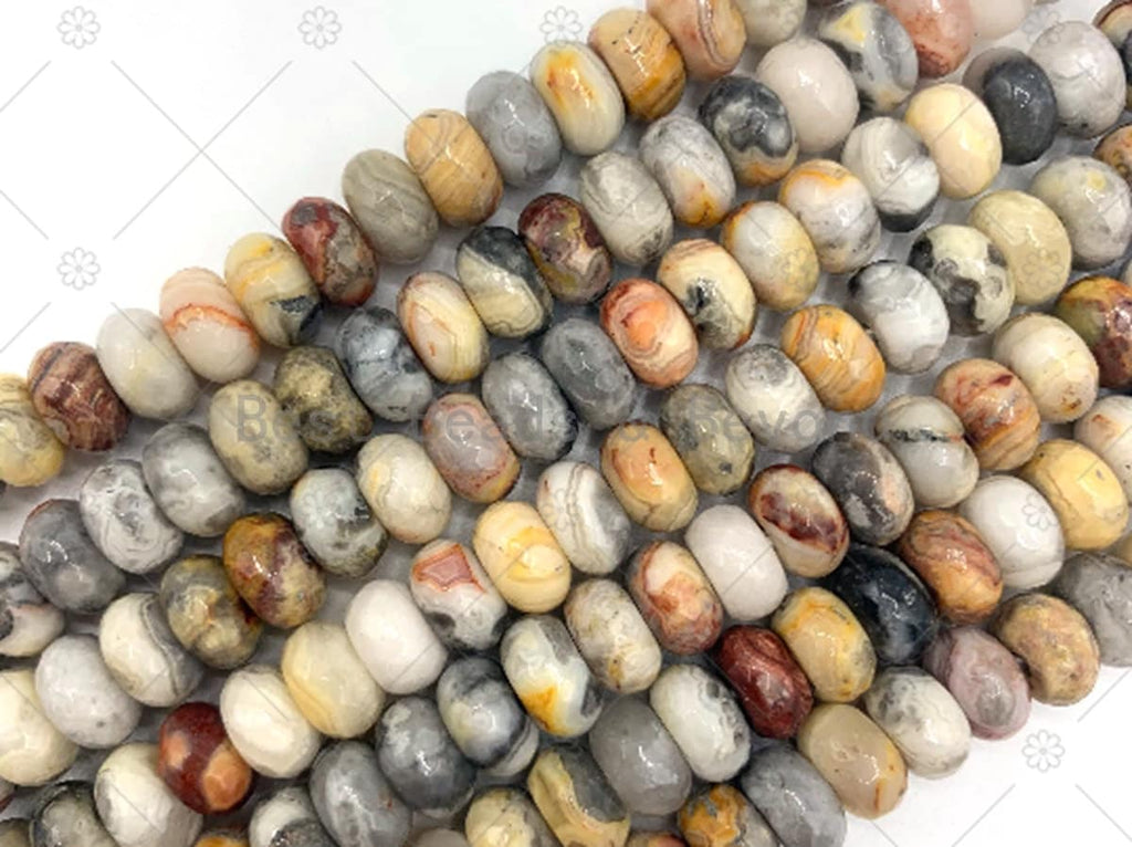 2mm Big Hole Natural Crazy Lace Agate Beads, 6x10mm Rondelle Smooth/Faceted Crazy Lace Agate Beads, Large Hole, 8'' Full Strand, SKU#U1235
