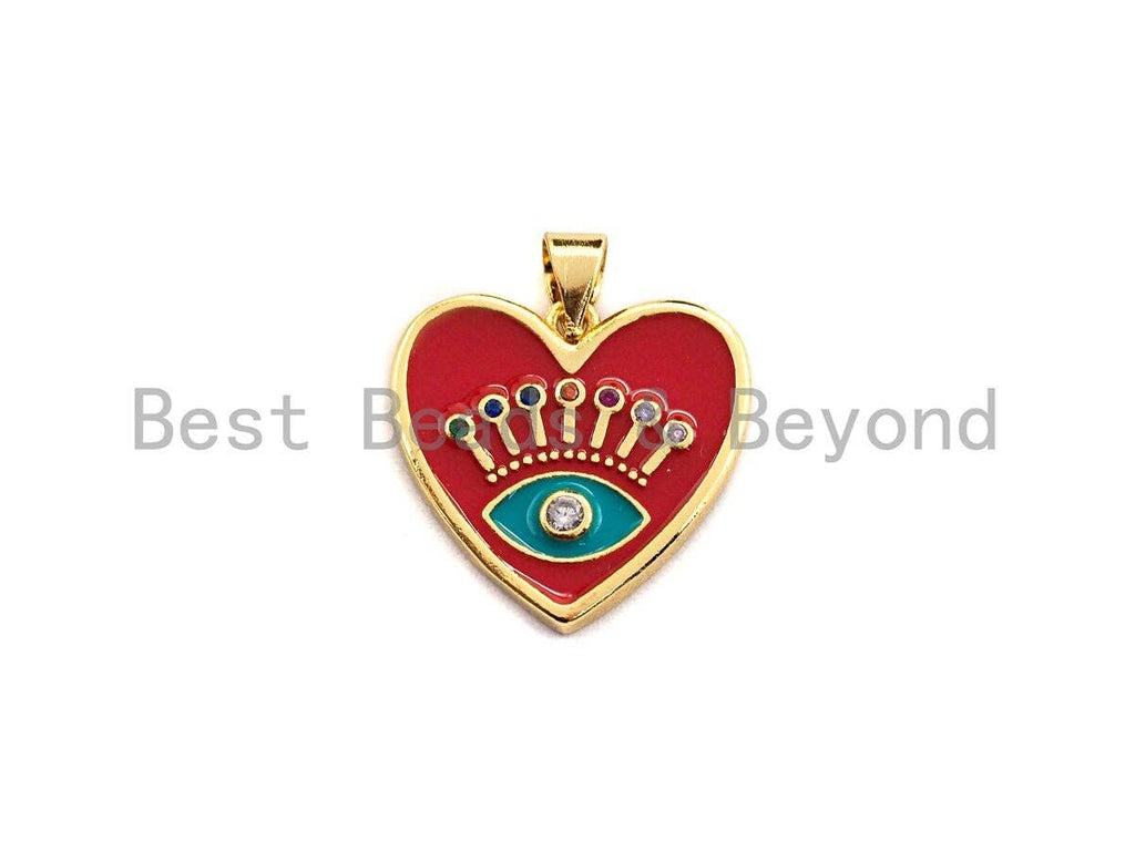 Enamel White/Red/Black Evil eye on Heart pendant, Enamel heart charm, Protection Evil eye charm, 19mm, sku#Z639