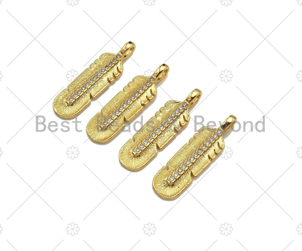 CZ Micro Pave Feather Shape Pendant/Charm,Cubic Zirconia Medallion Charm, Necklace Bracelet Charm Pendant,7x27mm, Sku#LK239