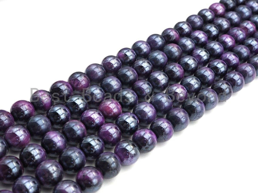Mystic Plated Purple Tiger Eye Beads, Round Smooth 6mm/8mm/10mm Tiger Eye, 15.5" Full Strand, Sku#UA72