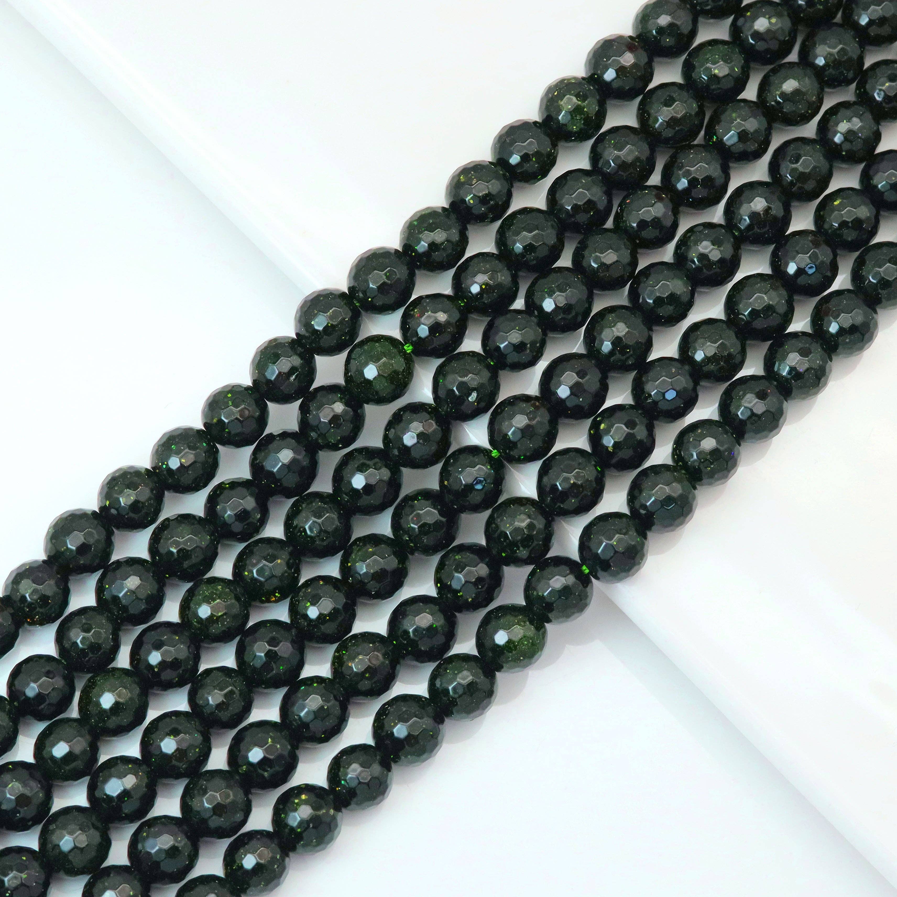 Green Goldstone Round Faceted Beads, Sku#U1790