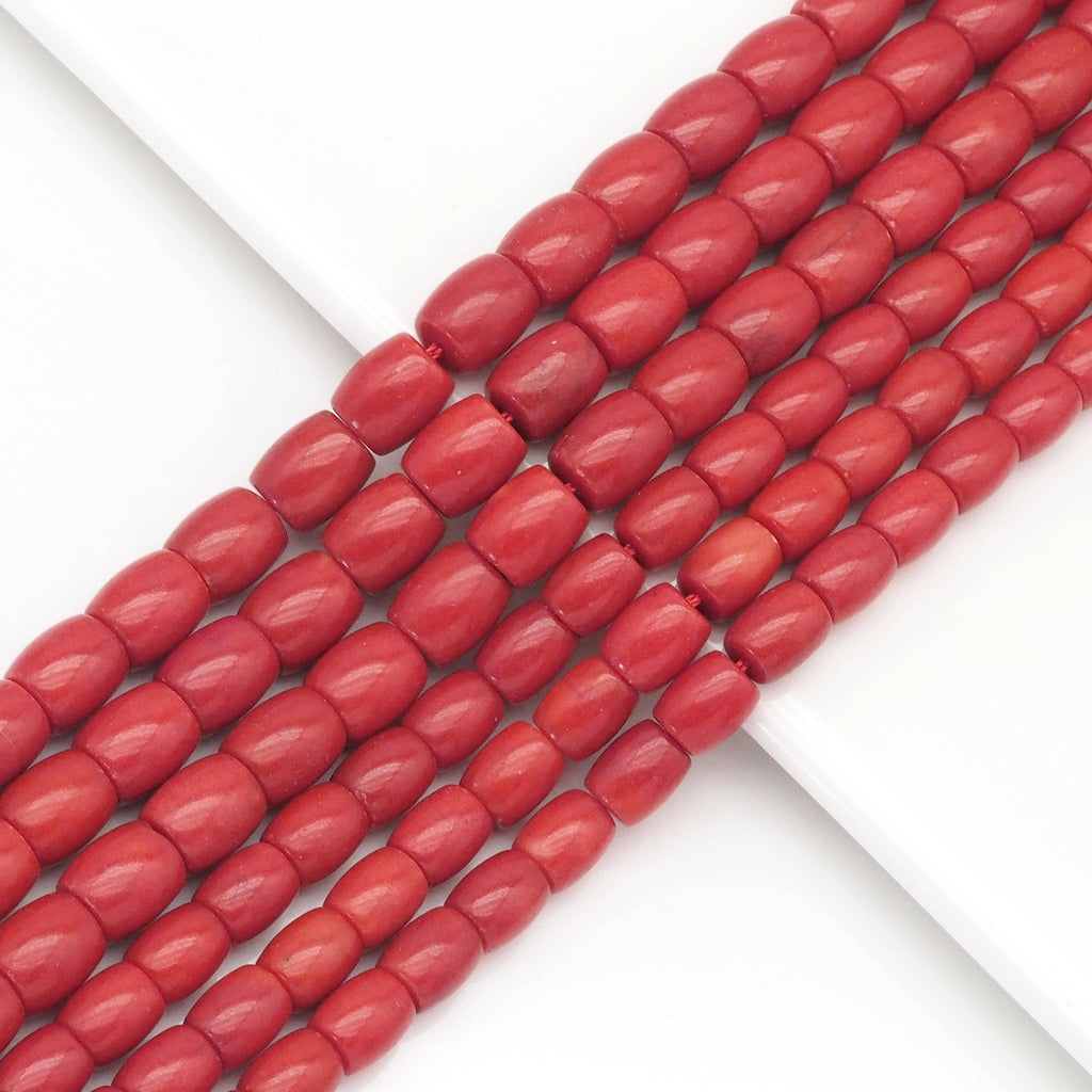 Red Coral Jade Barrel Shape Beads, Sku#U1736