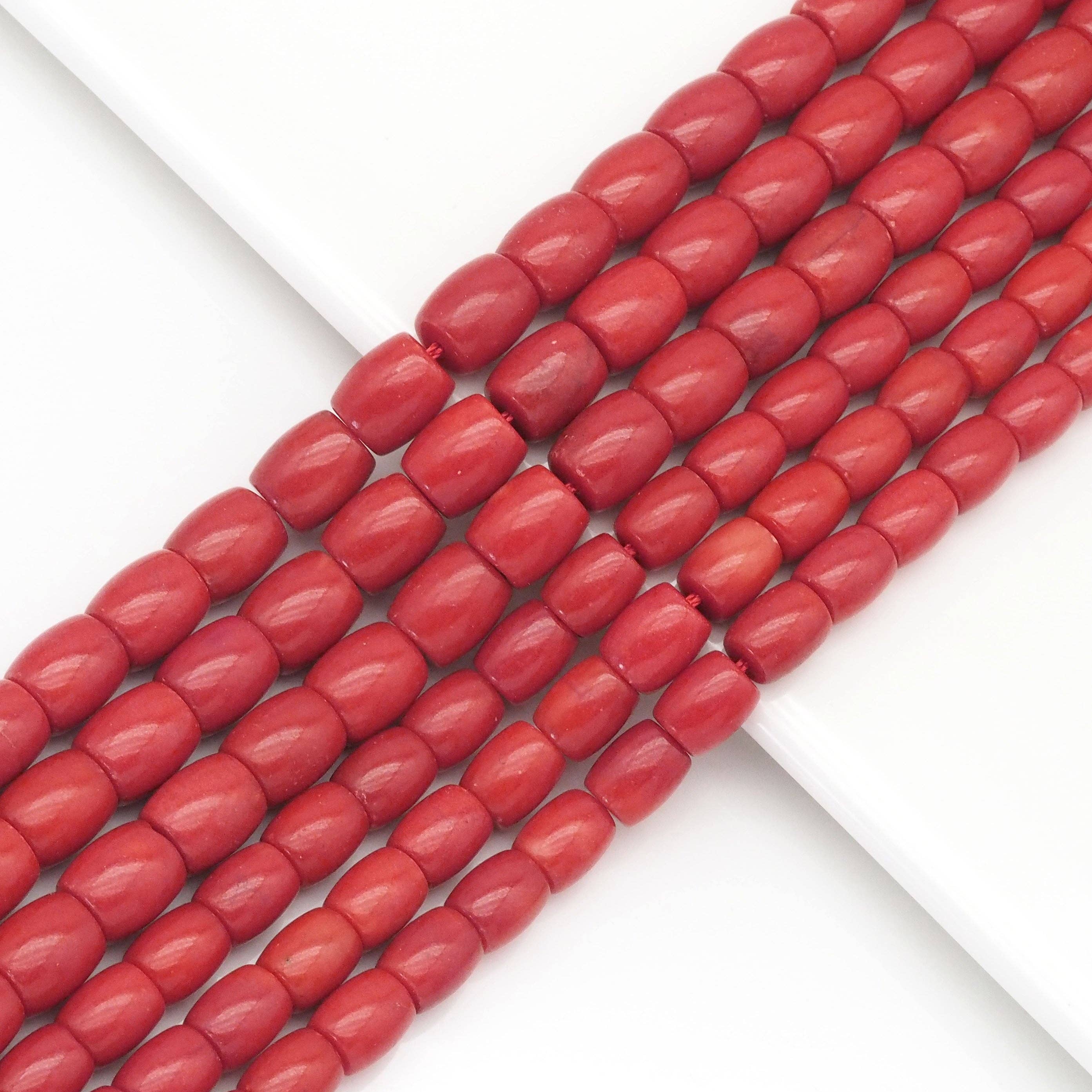 Red Coral Jade Barrel Shape Beads, Sku#U1736