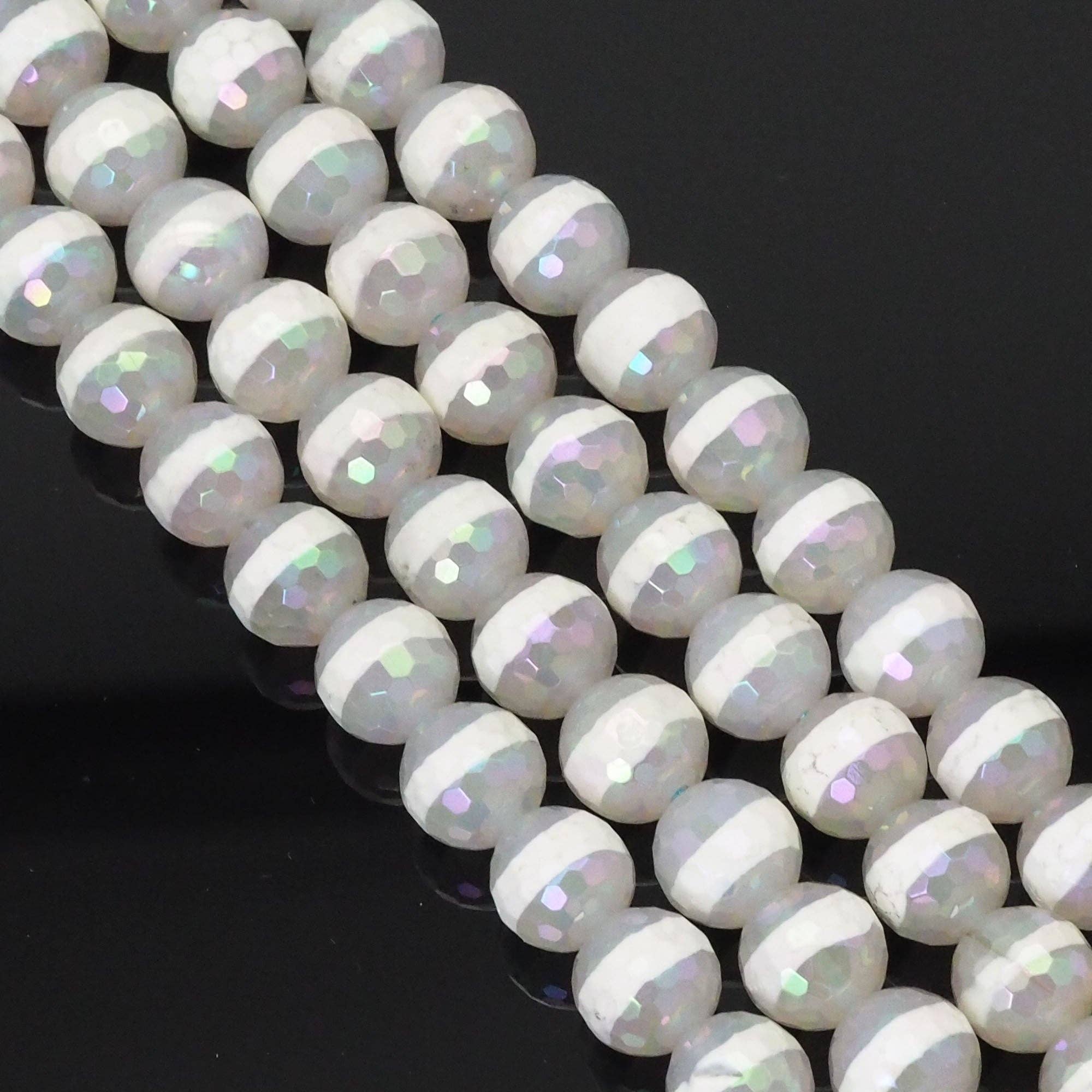 AB Mystic One Line White Agate Faceted Beads, Sku#UA315