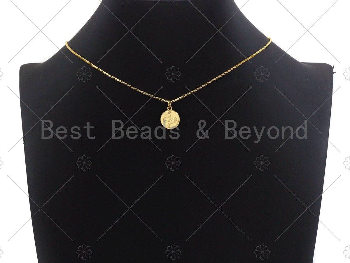 Dainty18k Gold CZ Micro Pave Snake Coin Charm, Gold Coin pendent, snake charm,12mm, sku#z1141