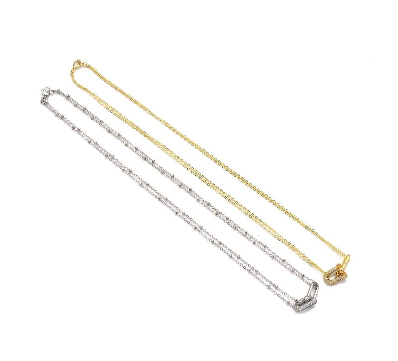 CZ U Link Dainty Chain necklace, sku#EF229