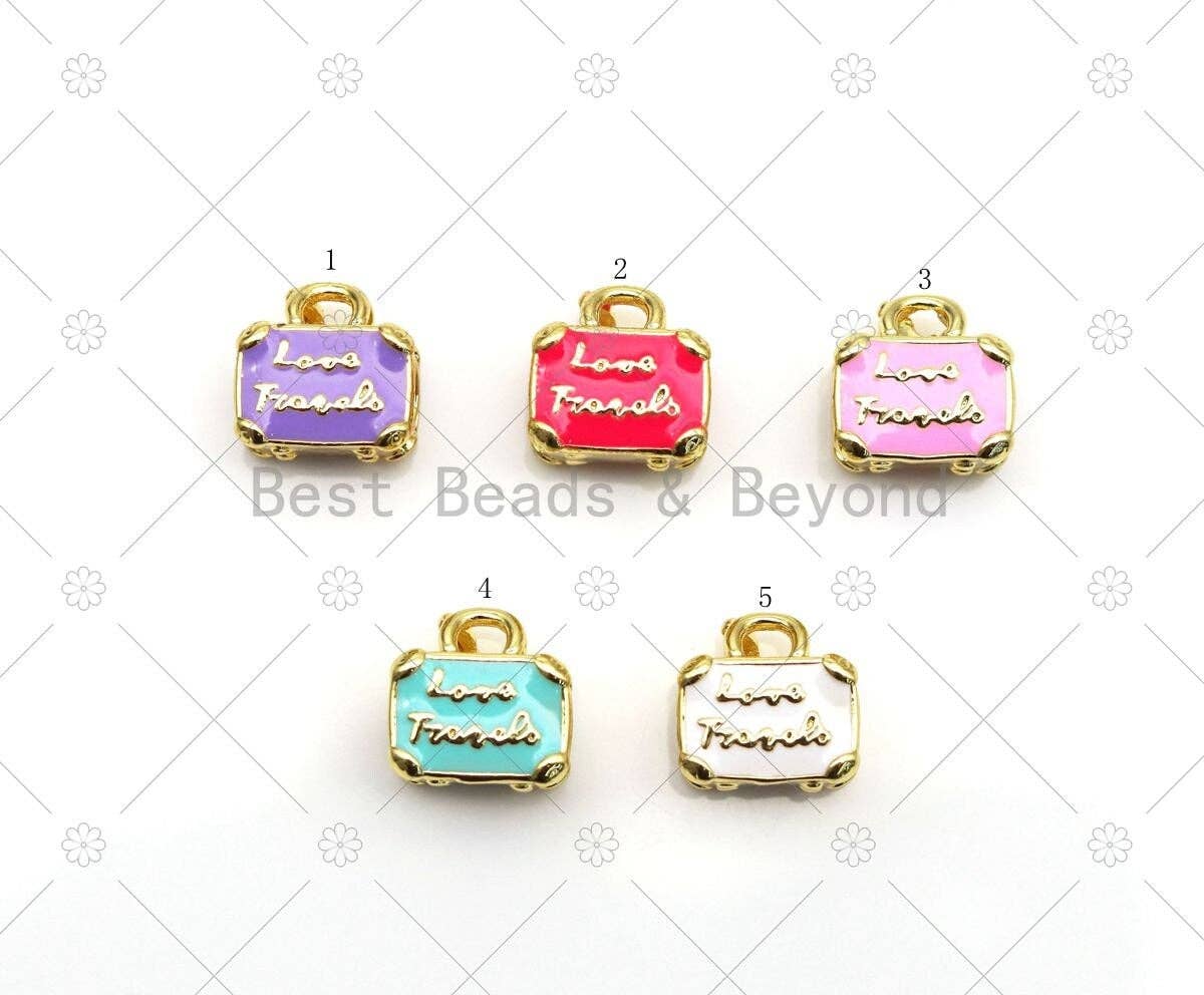 Enamel Colorful Cute Lady Bag Shape with Gold Love Forever Word Pendant, 18K Gold Filled Large Hole Charm,Sku#LD164
