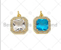Gold Filled Big CZ Micro Pave Square Shape Pendant,18K Gold Filled Clear/Blue CZ Charm, Necklace Bracelet Charm Pendant,15x18mm,Sku#LK328
