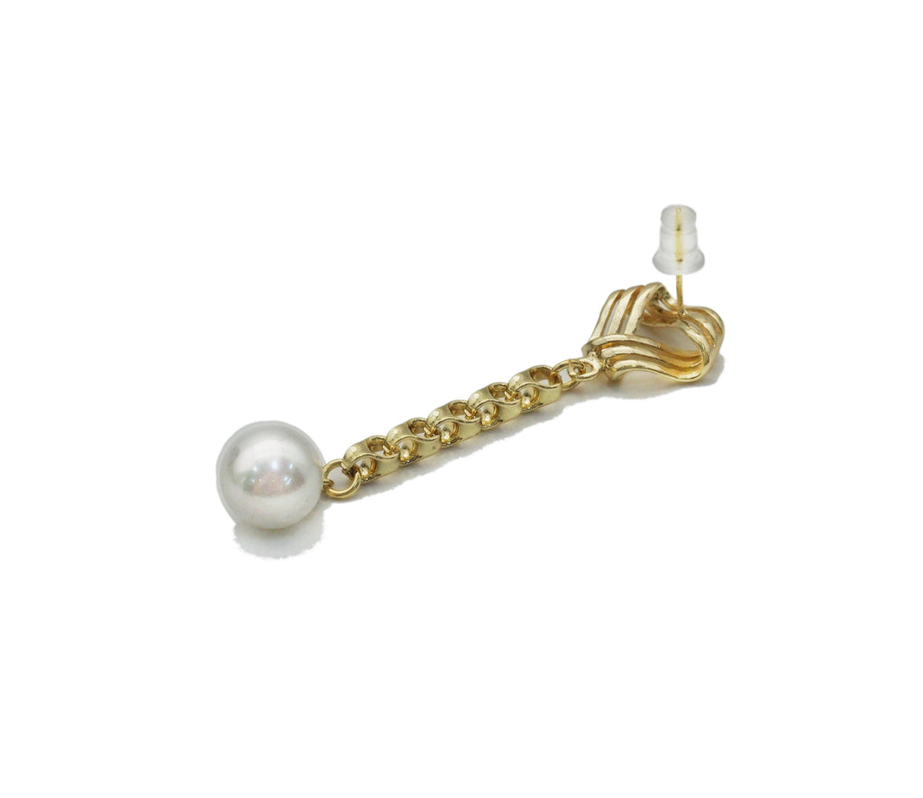 Gold Ear Climber Earrings, Link Pearl Earrings, Sku#LX123