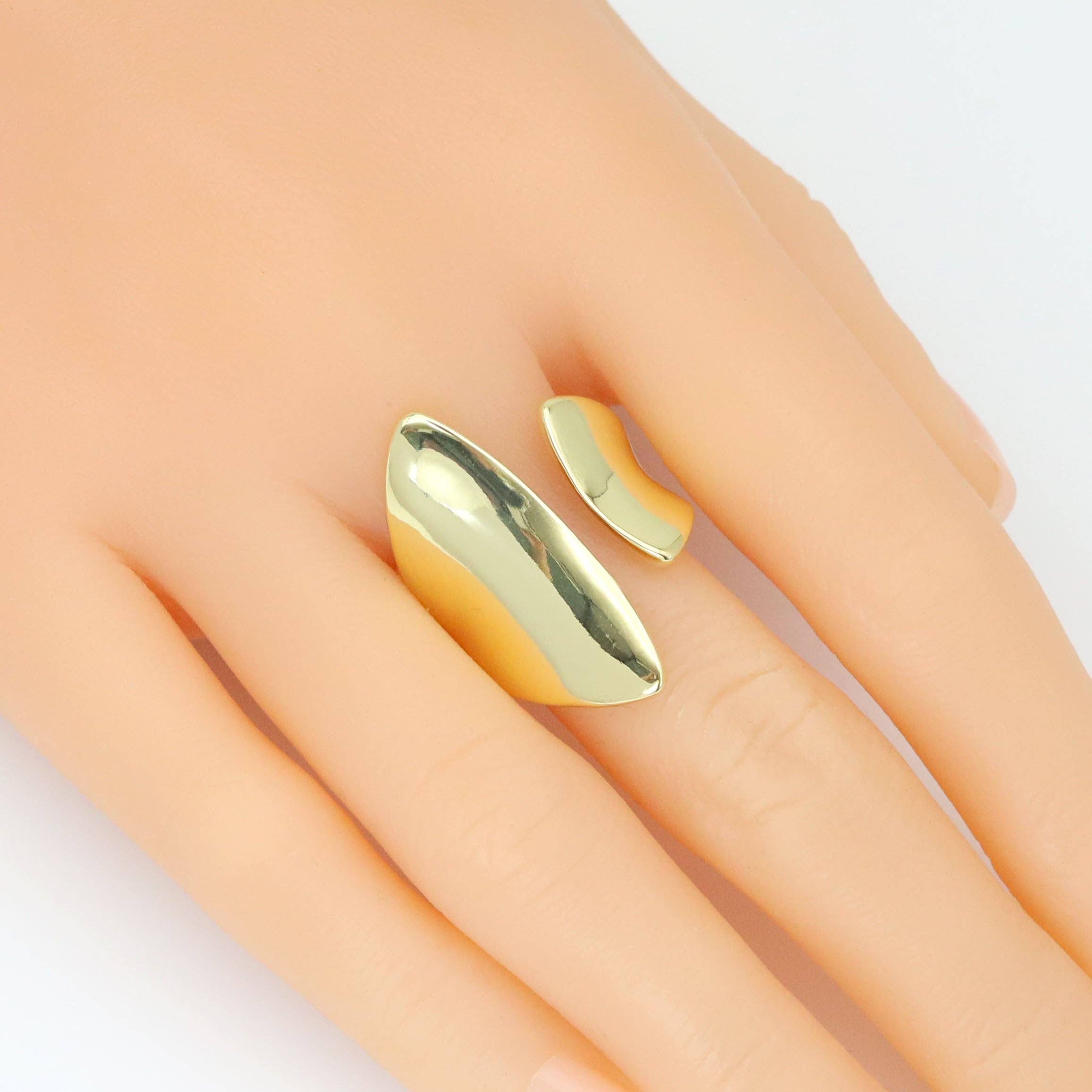 Plain Gold Fan Shape Statement Adjustable Ring, Sku#LX685