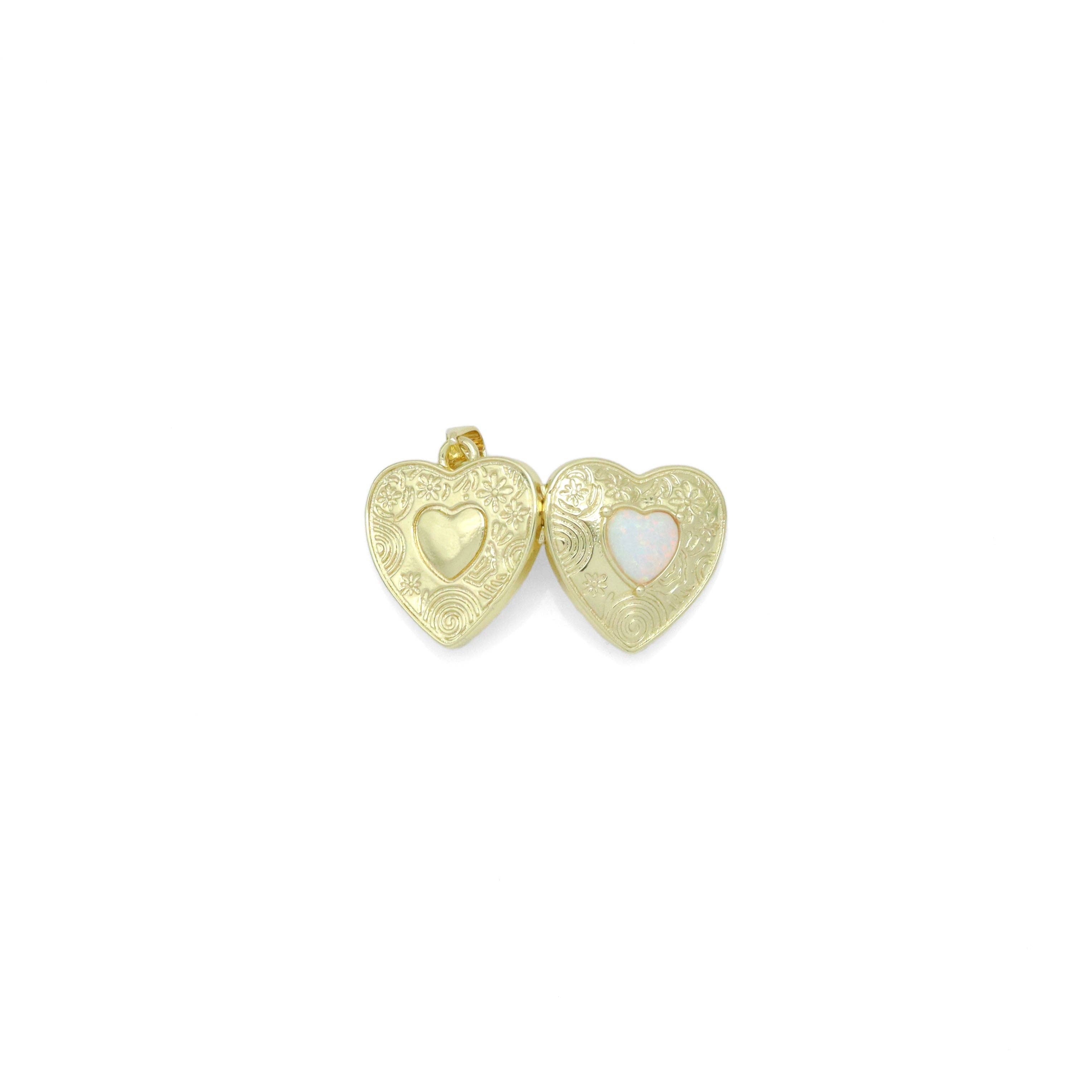 Gold Opal Heart Locket Charm Pendant, Sku#LX689