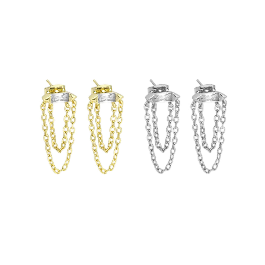 Clear CZ With Dangle Chain stud Earrings, Sku#LD468