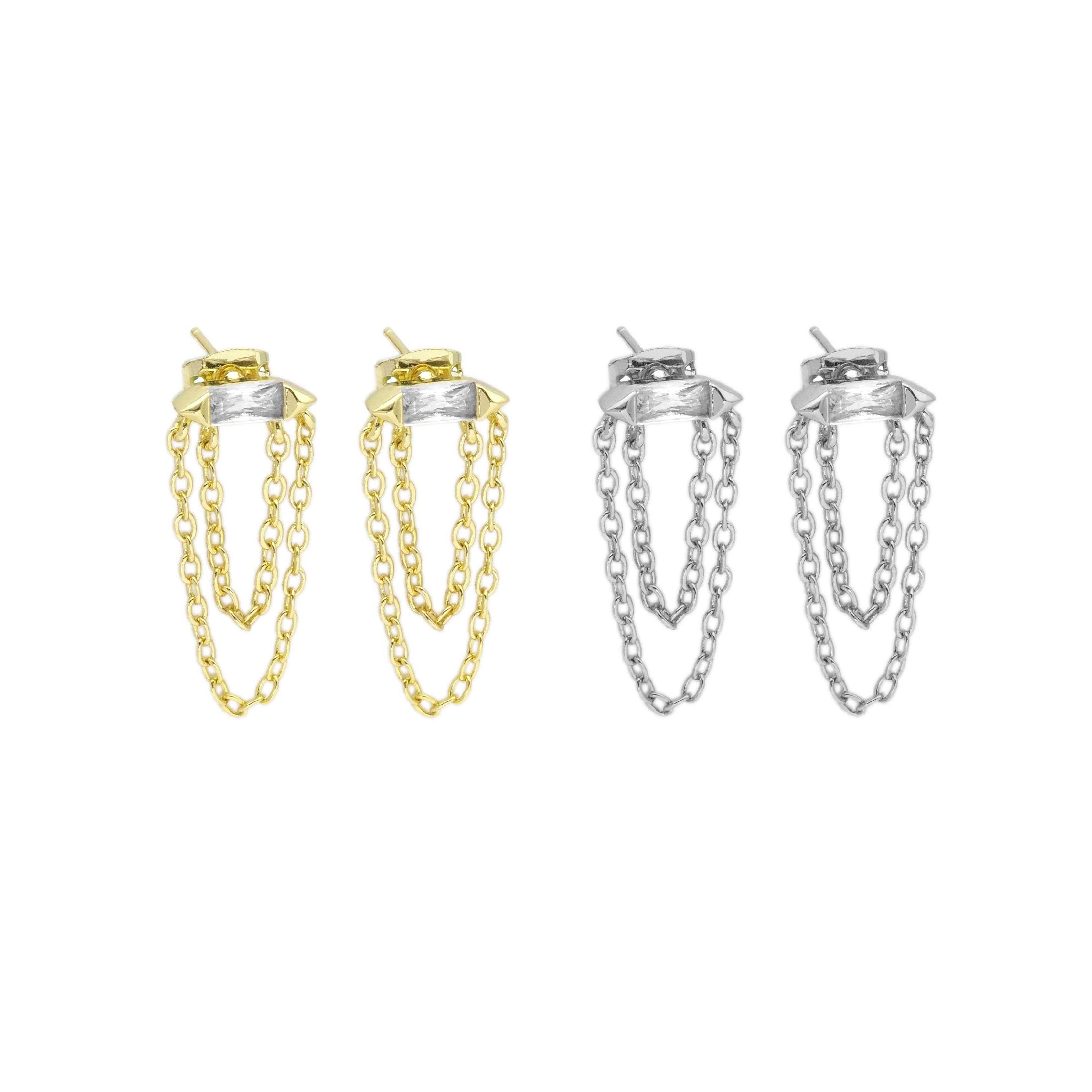 Clear CZ With Dangle Chain stud Earrings, Sku#LD468