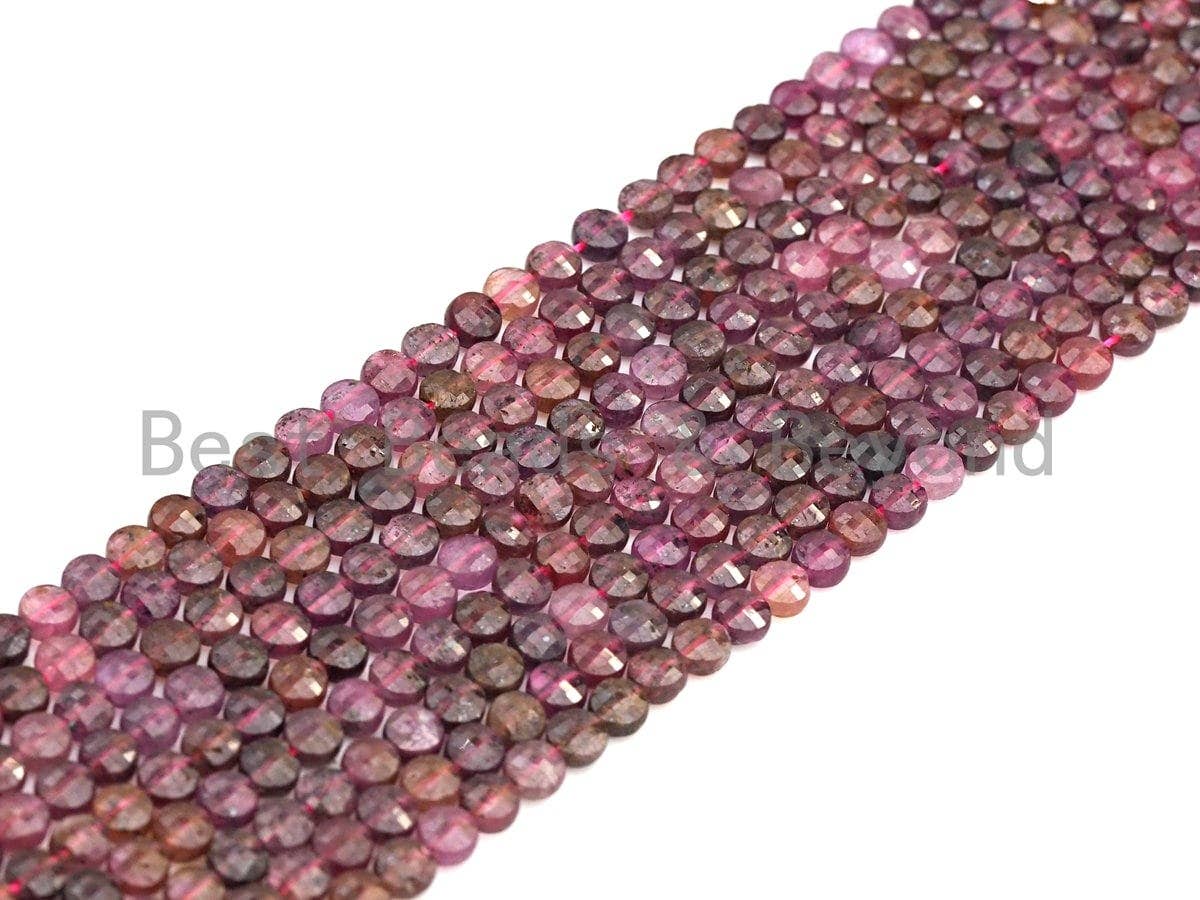 High Quality Natural Ruby Checkerboard Cut Coin Shape beads, 4mm Turtle Shell Cut Ruby Beads, 16" Full strand, sku#U795