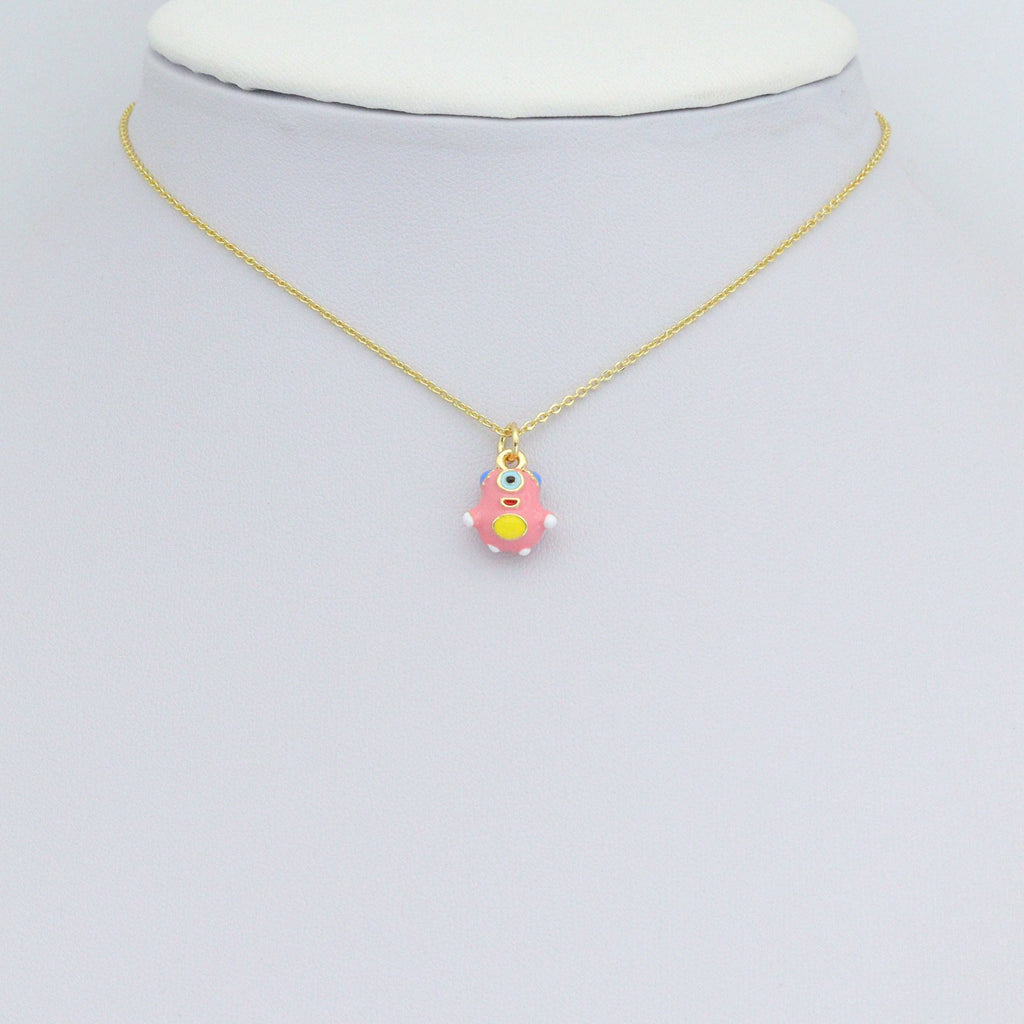 Pink Enamel Gold One eyed Monster Charm Pendant,Sku#LD710