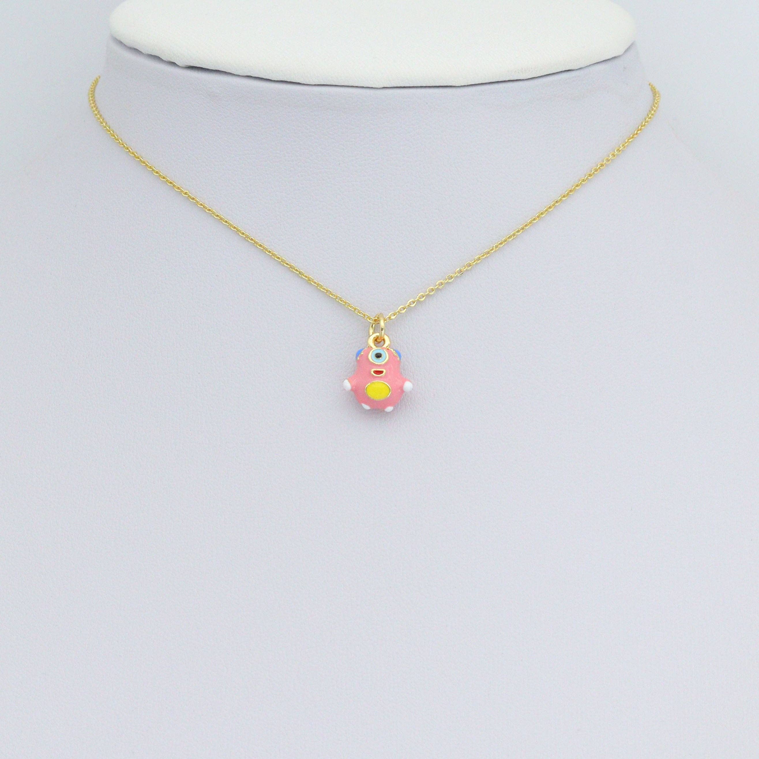Pink Enamel Gold One eyed Monster Charm Pendant,Sku#LD710