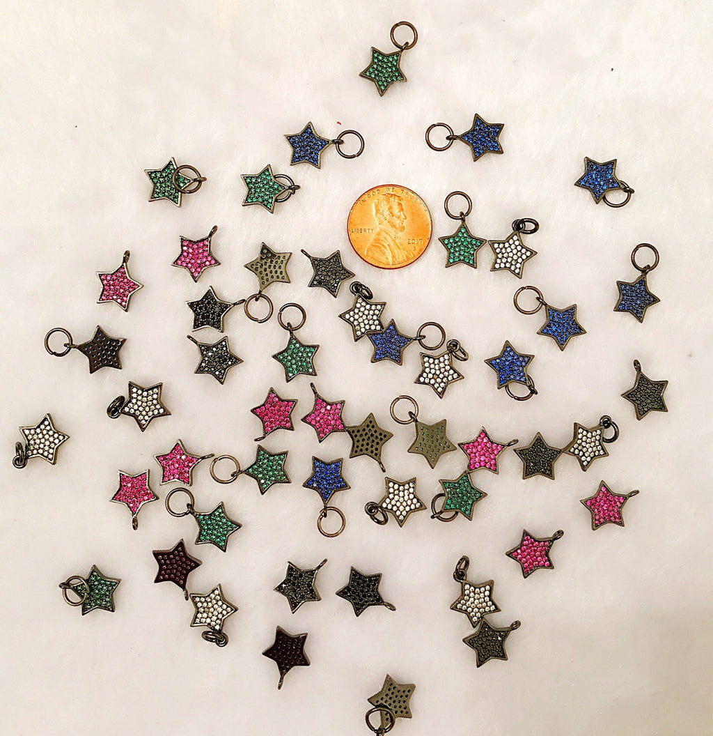 CZ Micro Pave 13x11mm Star Pendant/Charm, Cubic Zirconia Pendant/Charm, Green Black Red Blue Star Jewelry Findings, 1pc/2pcs, sku#F218/BY017
