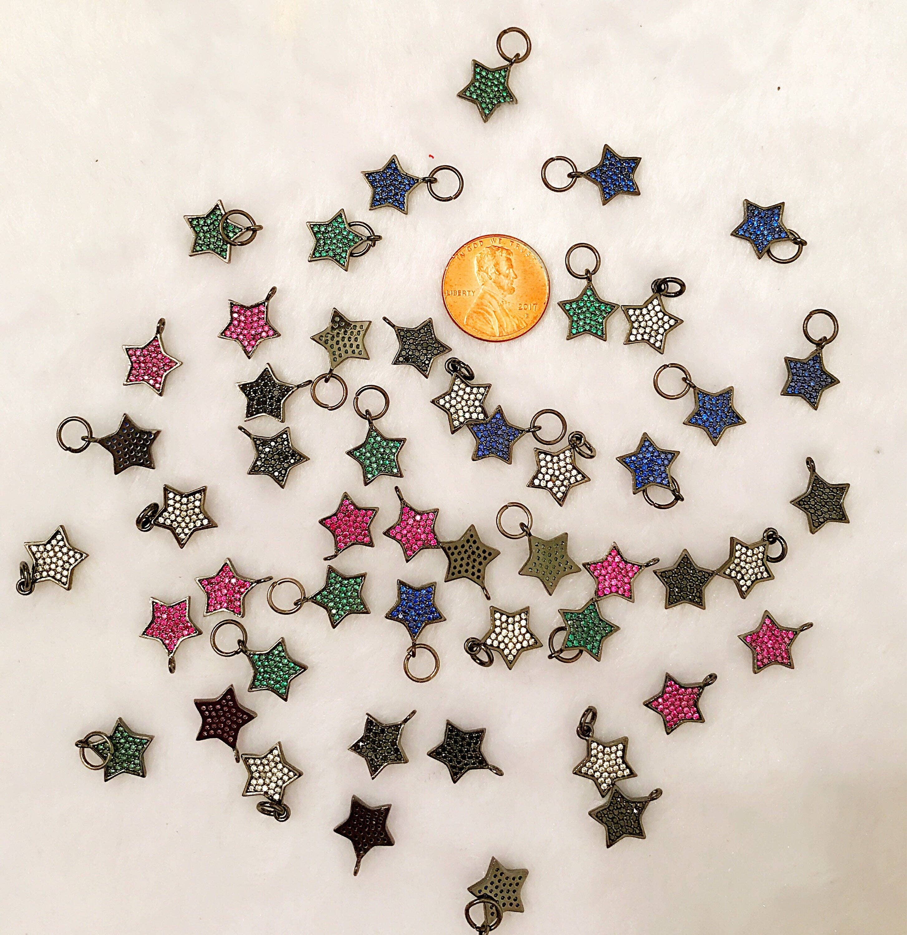 CZ Micro Pave 13x11mm Star Pendant/Charm, Cubic Zirconia Pendant/Charm, Green Black Red Blue Star Jewelry Findings, 1pc/2pcs, sku#F218/BY017