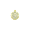 White Enamel Flower On Round Gold Charm Pendant, Sku#LX802