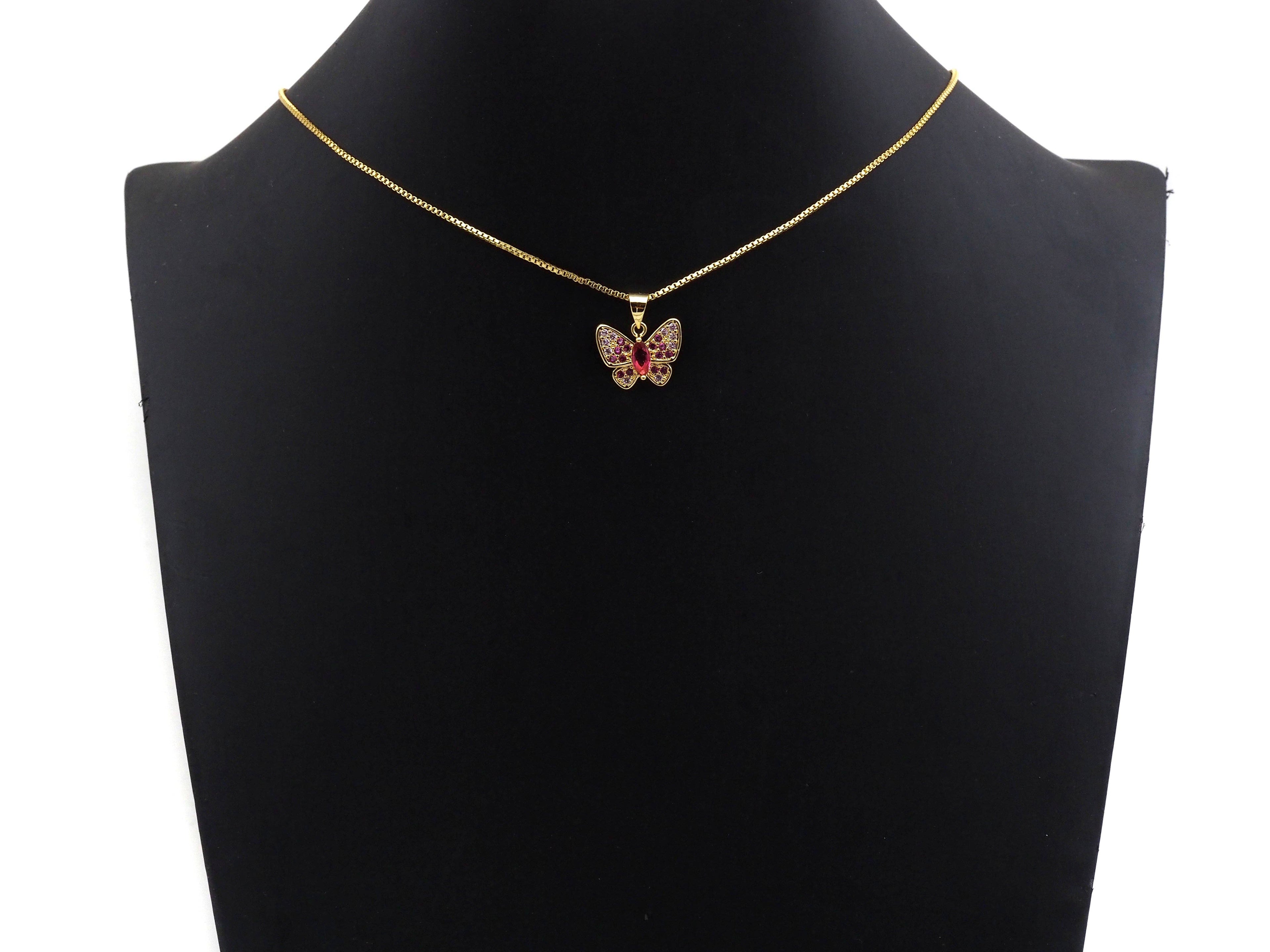 Gold Fuchsia CZ Butterfly Shape Charm, Sku#LK76