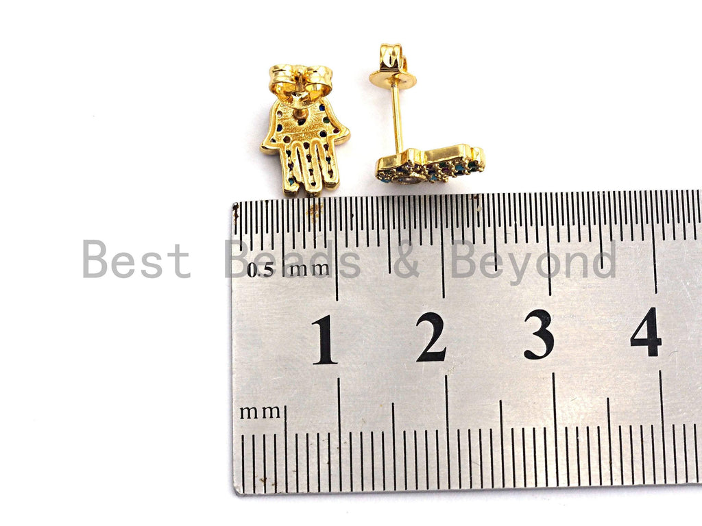 Clorful CZ Cute Hamsa Hand Stud Earring, Sku#J83
