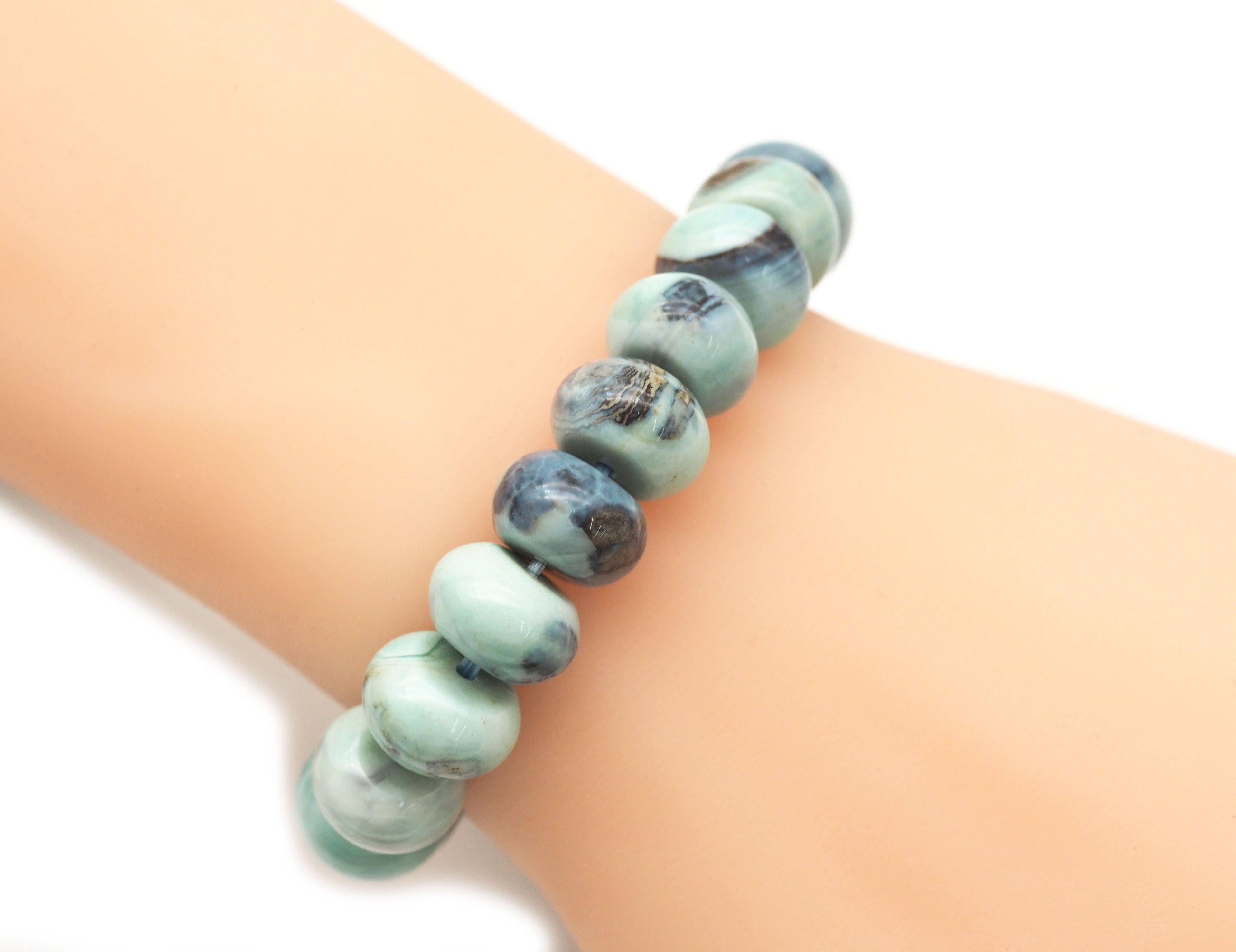 Blue Rondelle Agate Stretchy Bracelet, Sku#EF91