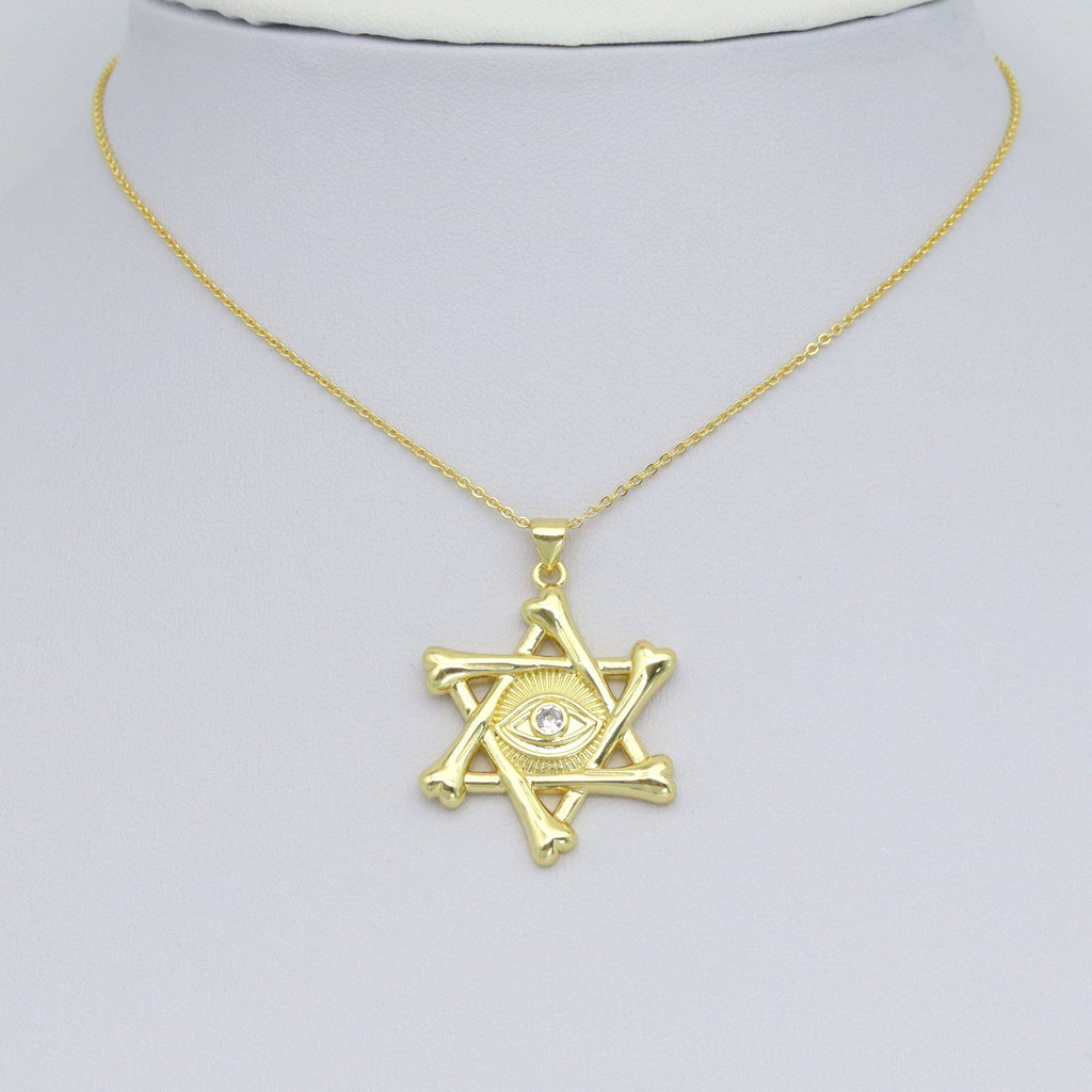 Gold Clear CZ Evil Eye Star Charm Pendant, Sku#LK981