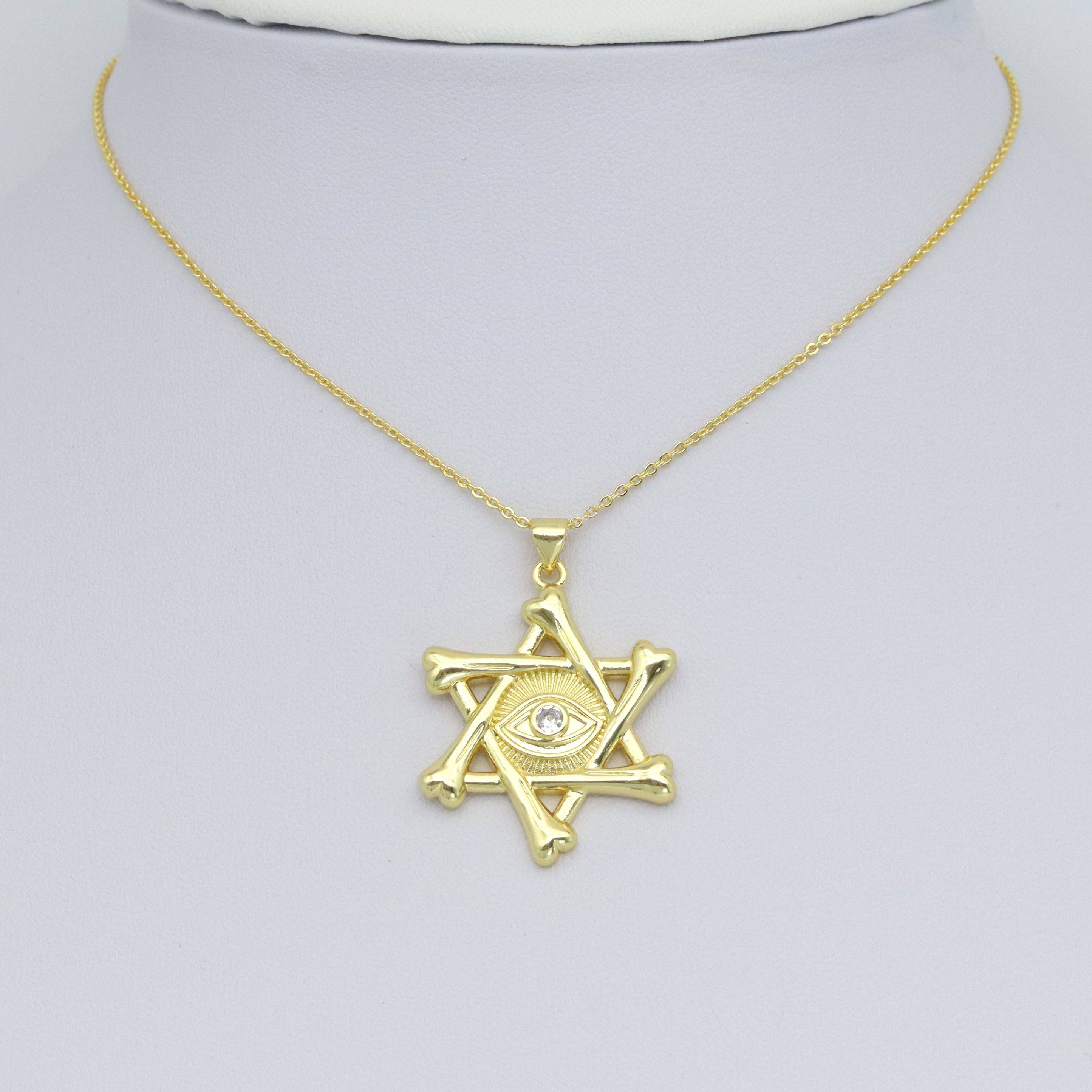 Gold Clear CZ Evil Eye Star Charm Pendant, Sku#LK981