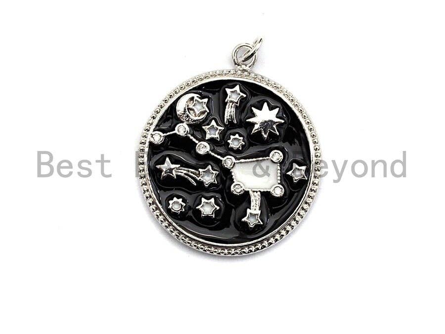 Black White Enamel Moon Star Big Dipper Sky Charms Pendant, Enamel Pendant,Enamel Round Pendant, Oil Drop jewelry Findings, 24x28mm,sku#Z364