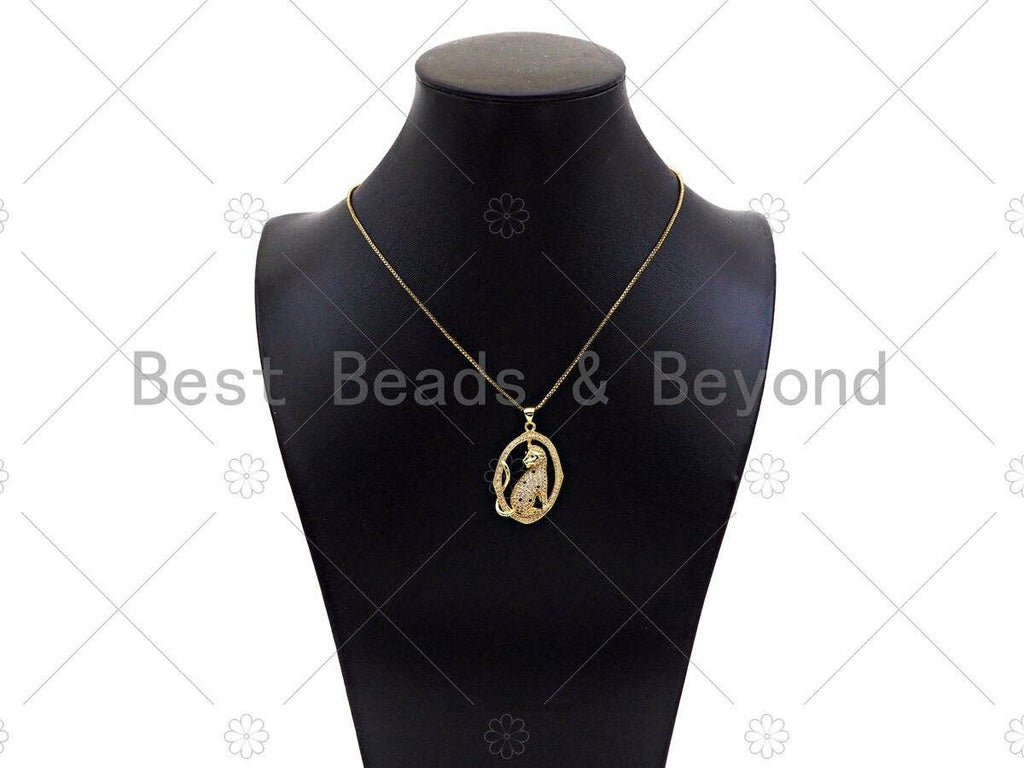 Gold Filled CZ Micro Pave Leopard  On Oval Frame Shape Pendant, 18K Gold Filled Charm, Necklace Bracelet Charm Pendant,23x33mm,Sku#LK357