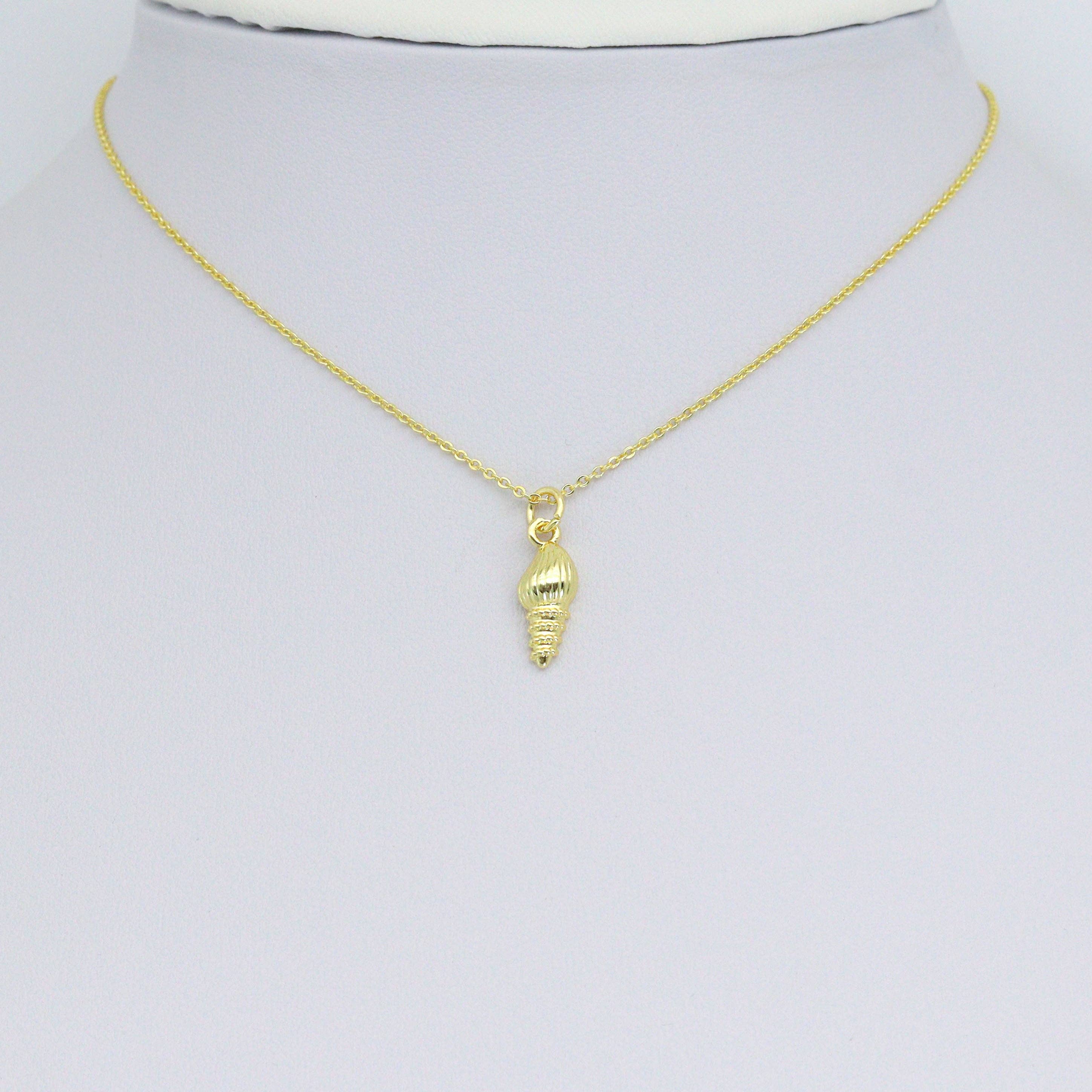 Plain Gold Sea Snail Shell Charm Pendant, Sku#LD686