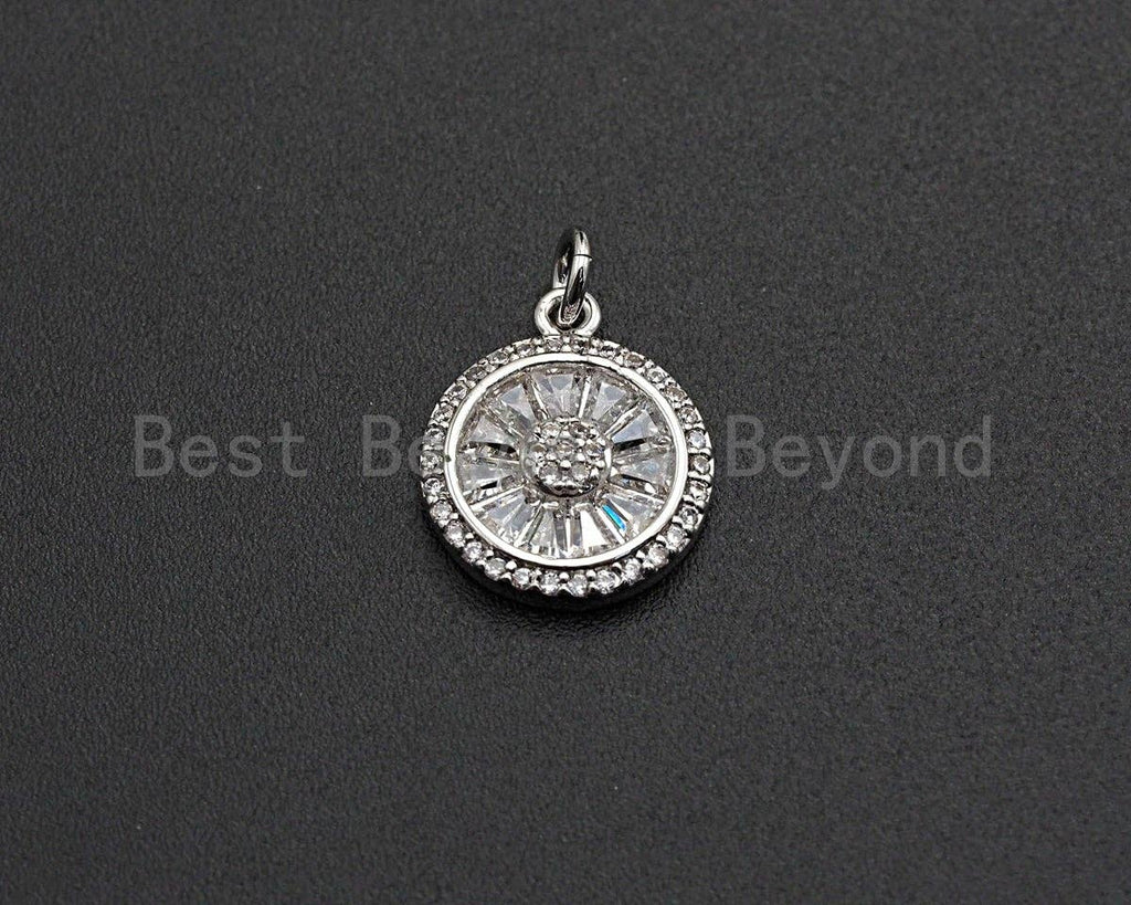 CZ Micro Pave Round Coin Shaped Pendant/Charm, Cubic Zirconia Pendant Charm,14x17mm,sku#Z526