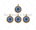 CZ Micro Pave Cobalt Enamel Evil Eye Shape Pendan ,18K Gold Evil eye Charm, Necklace Bracelet Charm Pendant, 18x15mm, Sku#Z1337