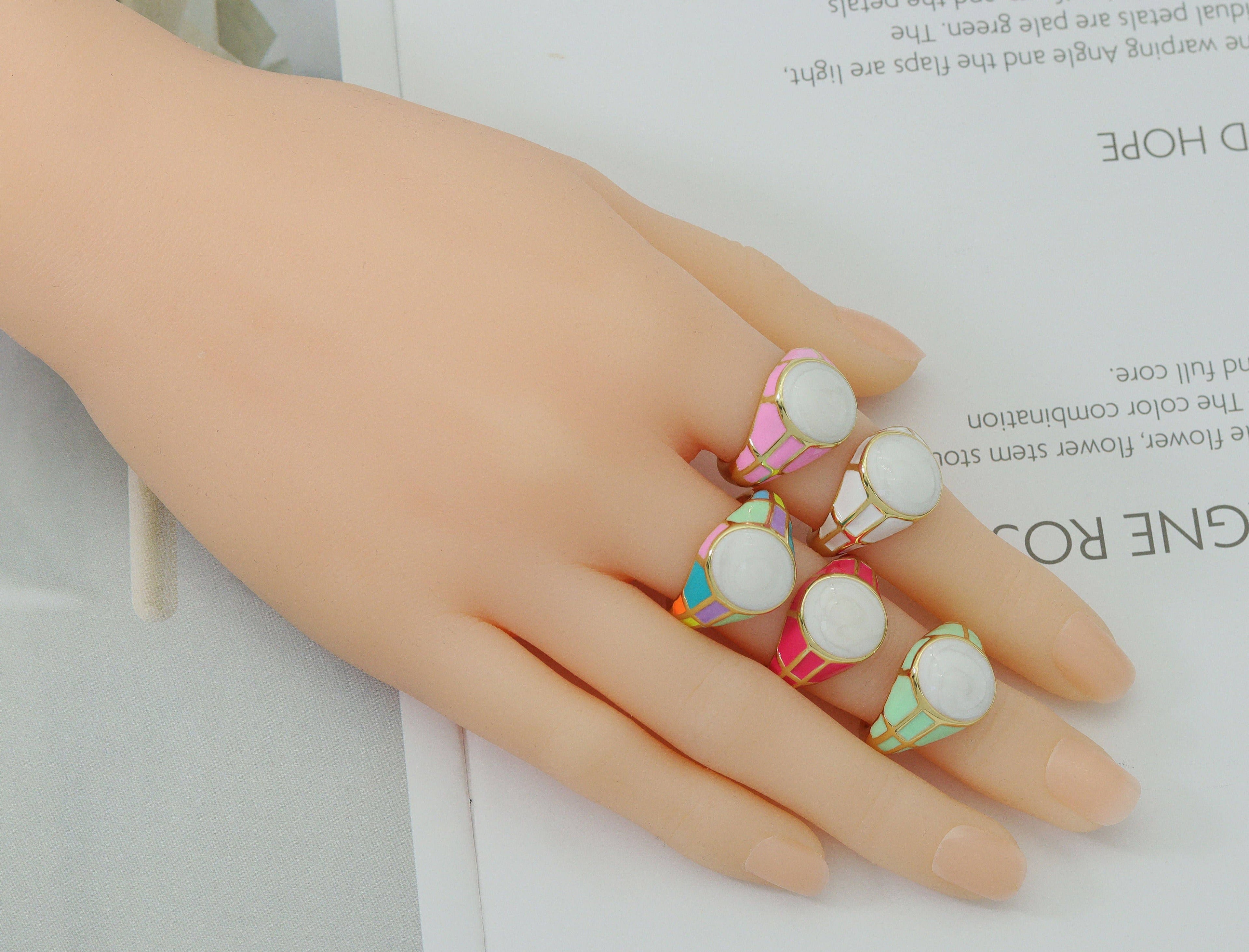 Gold Enamel Round Adjustable Ring, Sku#X327