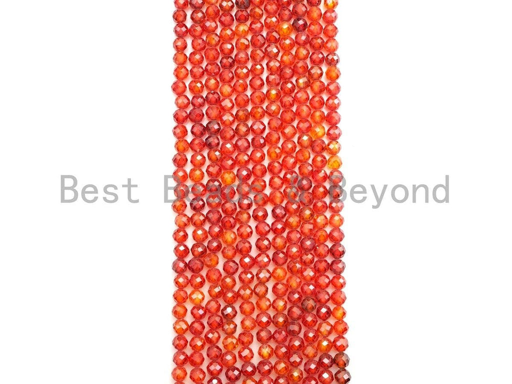 2mm/3mm/4mm High Quality Sparkly Cubic Zirconia Beads, Faceted Sparkly Orange Red Color beads, 15.5inch full strand, SKU#U917
