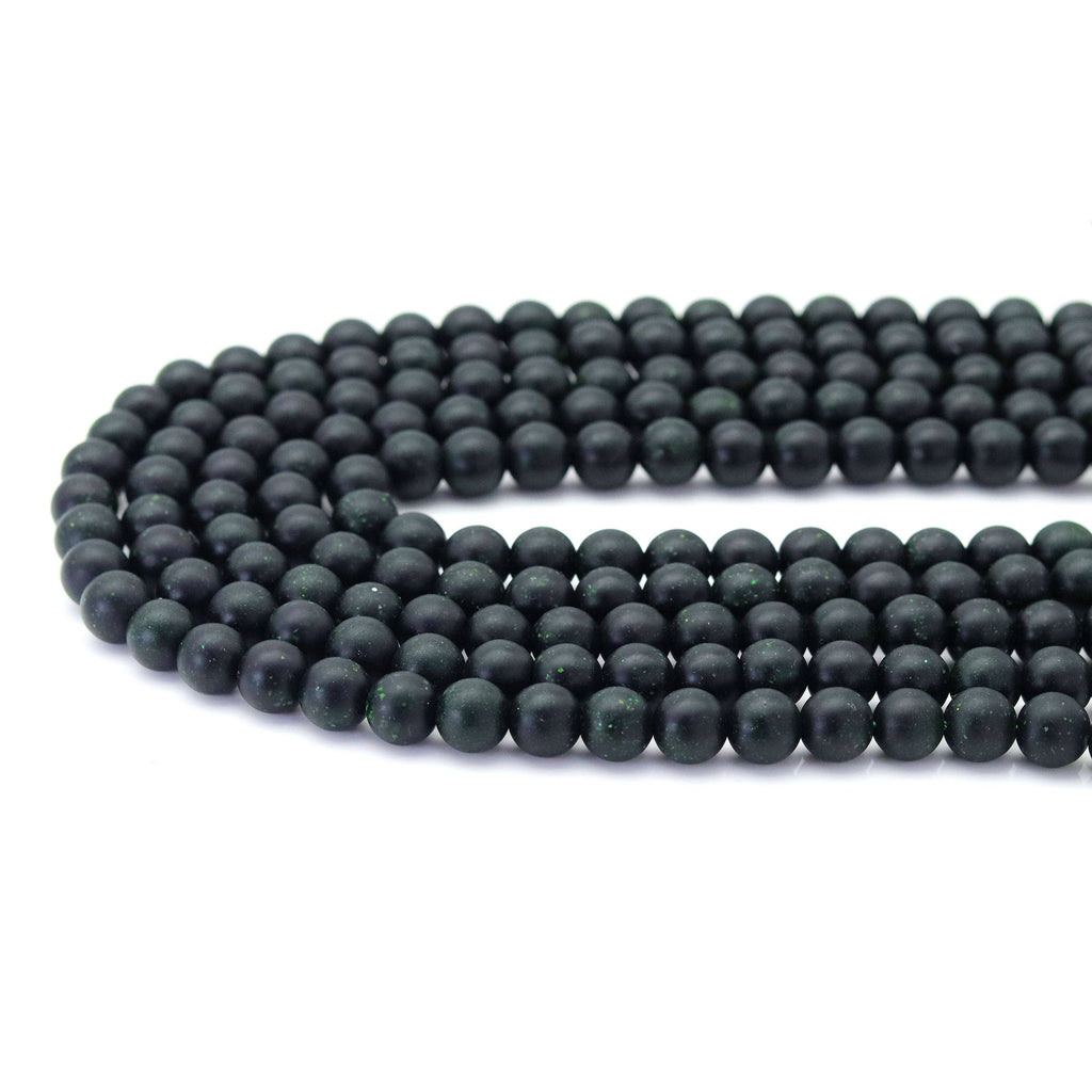 Matt Green Goldstone Round Smooth Beads, Sku#U1785
