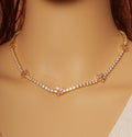Pink Flower Gold Tennis Necklace Bracelet,sku#JL165