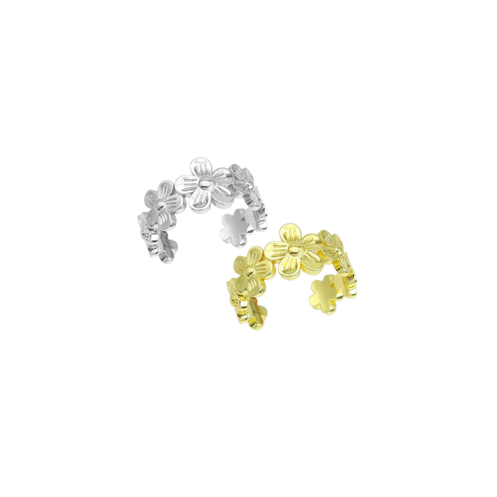 String Flower Shape Gold Silver Adjustable Ring, Sku#A197
