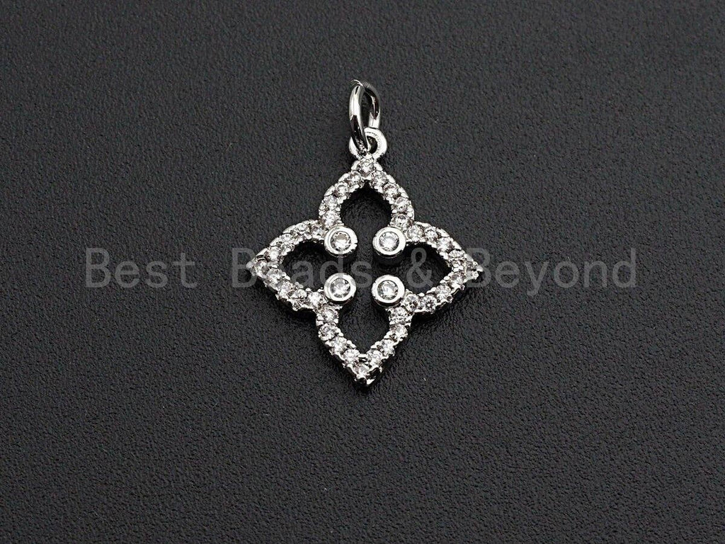 CZ Micro Pave Clover Flower Pendant/Charm, frame flower charm,sku#Z571