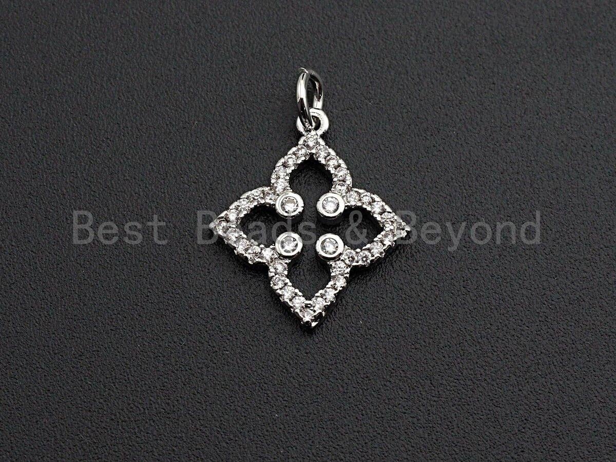 CZ Micro Pave Clover Flower Pendant/Charm, frame flower charm,sku#Z571